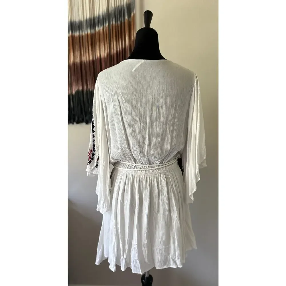 FREE PEOPLE Cora Embroidered Floral Cotton Gauze Mini Dress Size M
